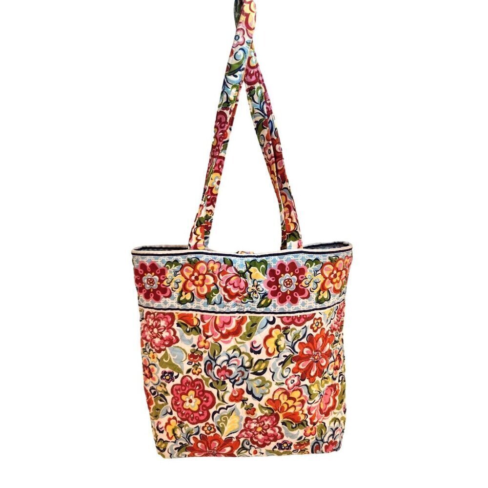Vera Bradley Quilted Floral Tote Bag With Button Closure - Picture 2 of 14